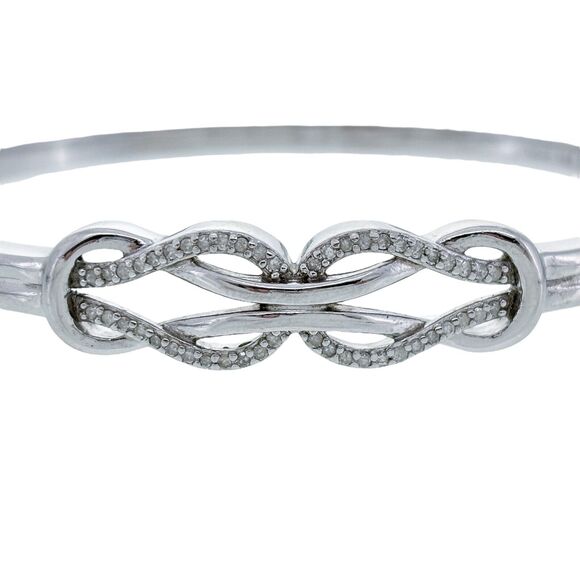 Vintage PAJ Sterling Silver 925 Diamond 0.24tcw Infinity Knot Bangle Bracelet 7" - Picture 2 of 8